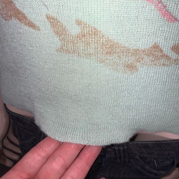 Vintage 1960s Mint Green Novelty Knit Tank Top | Scenic Bicycle Print Sleeveless - Picture 8 of 14